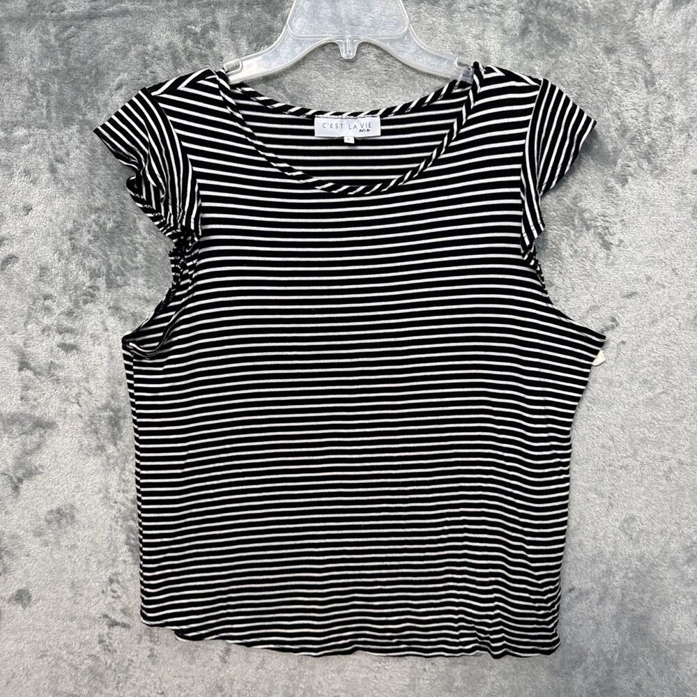 C'est la vie womens top Lg black white rayon blend cap sleeve. USA